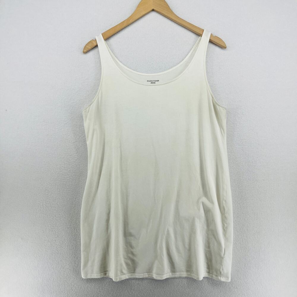 EILEEN FISHER Tank Top L Organic Cotton Jersey Tunic Scoop Neck Off White USA
